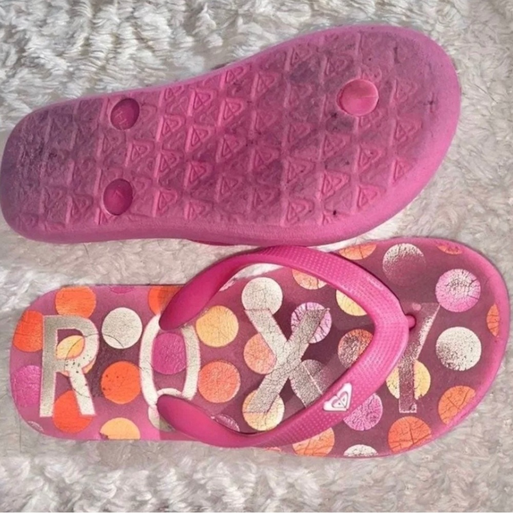 💞 Toddler & Kids Girls Size 11 - 12 Pink Roxy Polka Dot Flip Flop Sandals